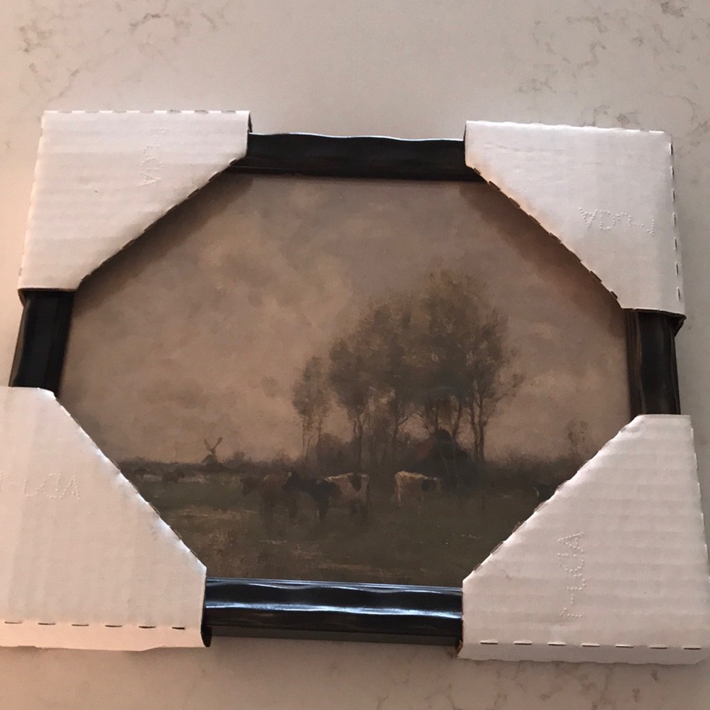 NWT Luxebco Framed Pastoral Landscape Wall Art - Brown 9”x11”